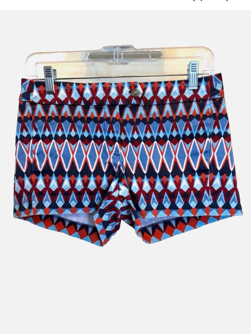 J.Crew Chino Shorts Size 2 Red Blue Geometric Print Stretch Cotton Preppy